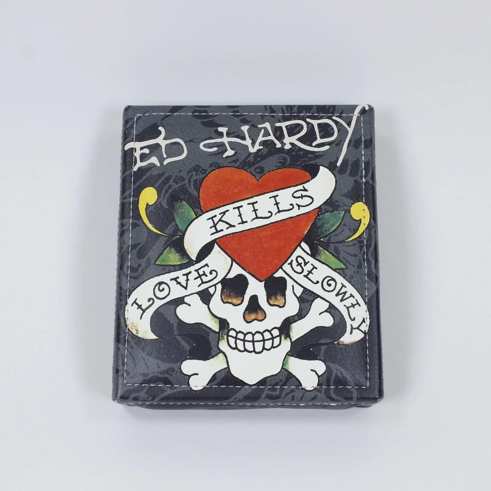 Ed Hardy Men's Black Bifold Wallet and Valet Tray Gift Set Love Kills Slowly NIB